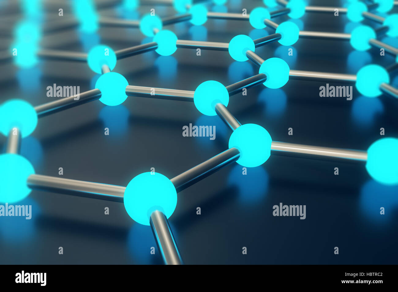 3d rendering abstract nanotechnology hexagonal geometric form close-up, concept graphene atomic structure, concept graphene molecular structure. Stock Photo