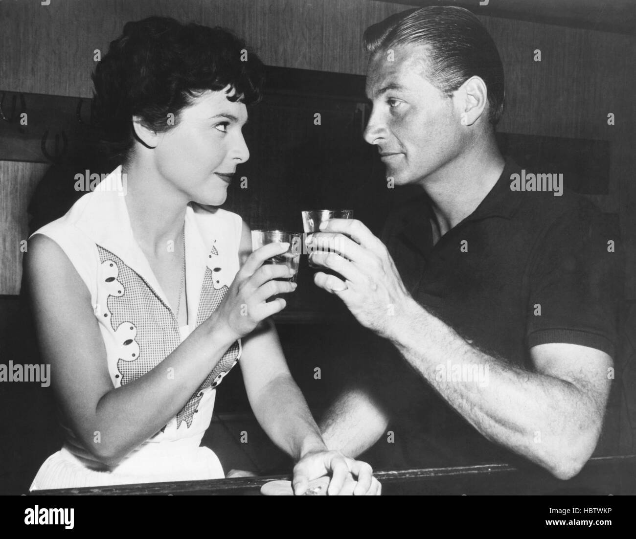 THE GIRL IN BLACK STOCKINGS, from left Anne Bancroft, Lex Barker, 1957