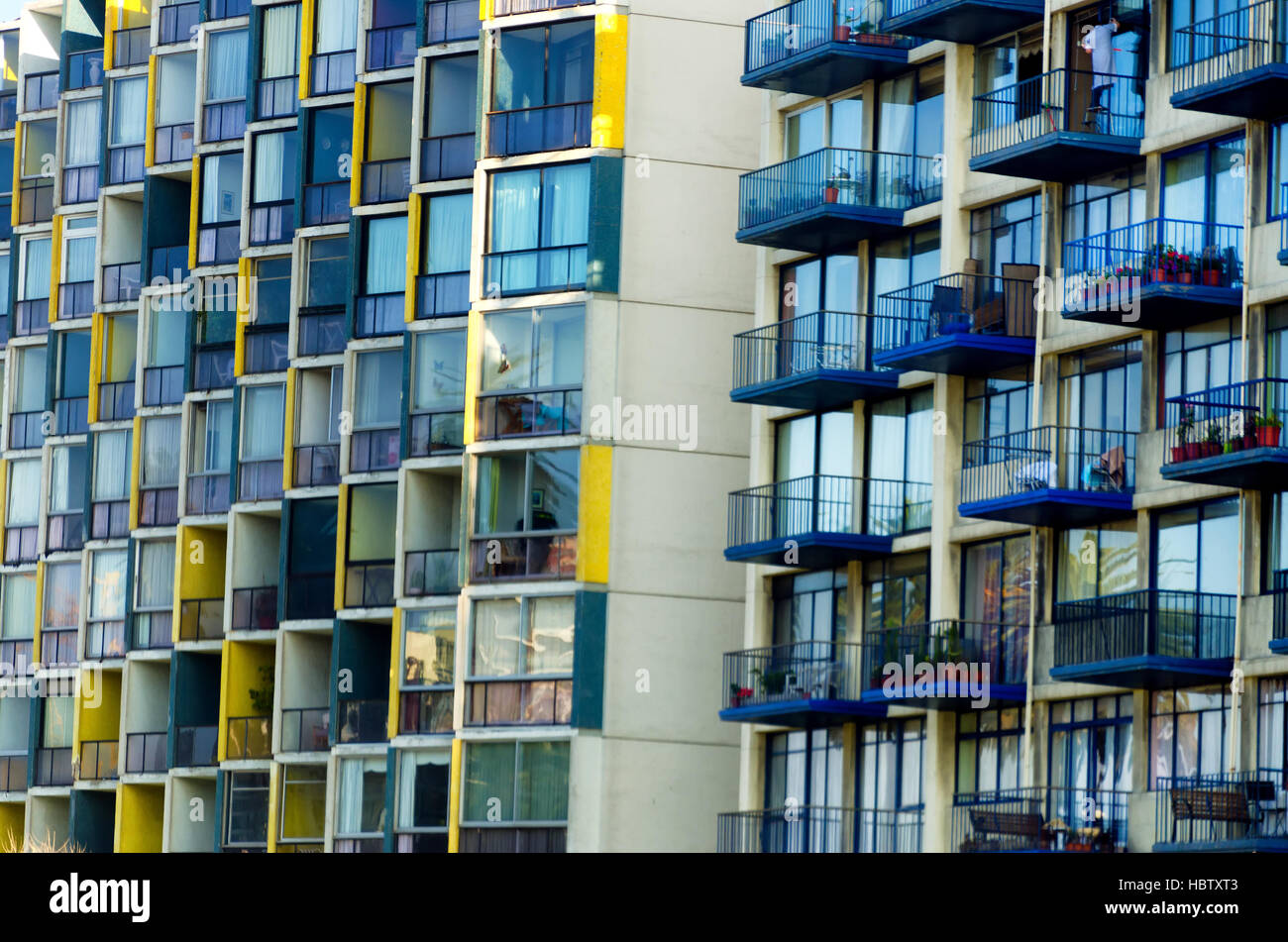 Balconies on apartment buildings in Vina del Mar, Chile Stock Photo