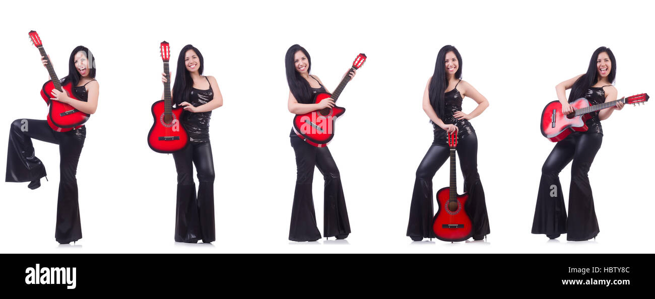 The woman playing guitar isolated on white Stock Photo - Alamy