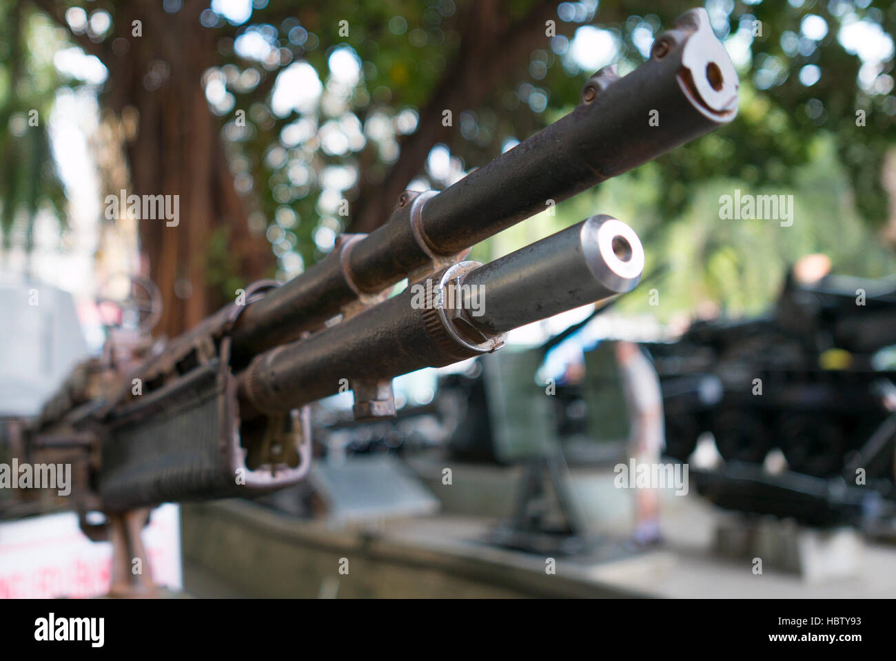 Close-up of vintage war gun on Soviet tank in Saigon Stock Photo