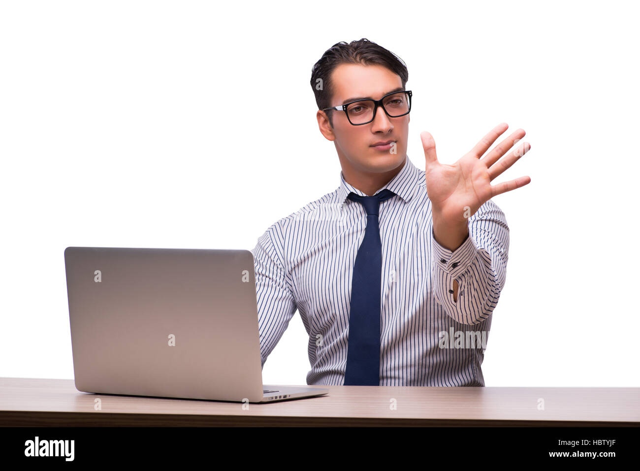 Man With Left Hand Computer The man with laptop isolated on white Stock Photo - Alamy