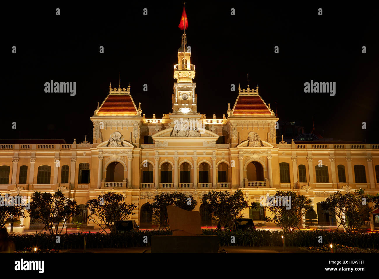 Historic People's Committee Building (former Hotel de Ville de Saigon) at night, Ho Chi Minh City (Saigon), Vietnam Stock Photo