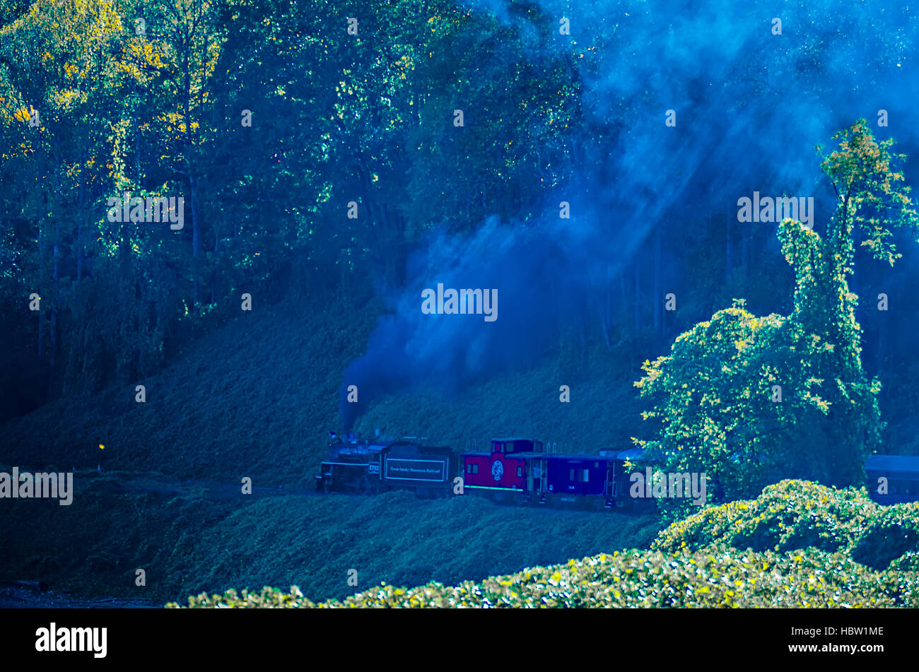 great smoky mountains rail road train ride Stock Photo Alamy