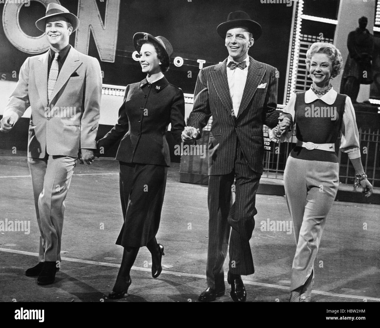 GUYS AND DOLLS, from left Marlon Brando, Jean Simmons, Frank Sinatra