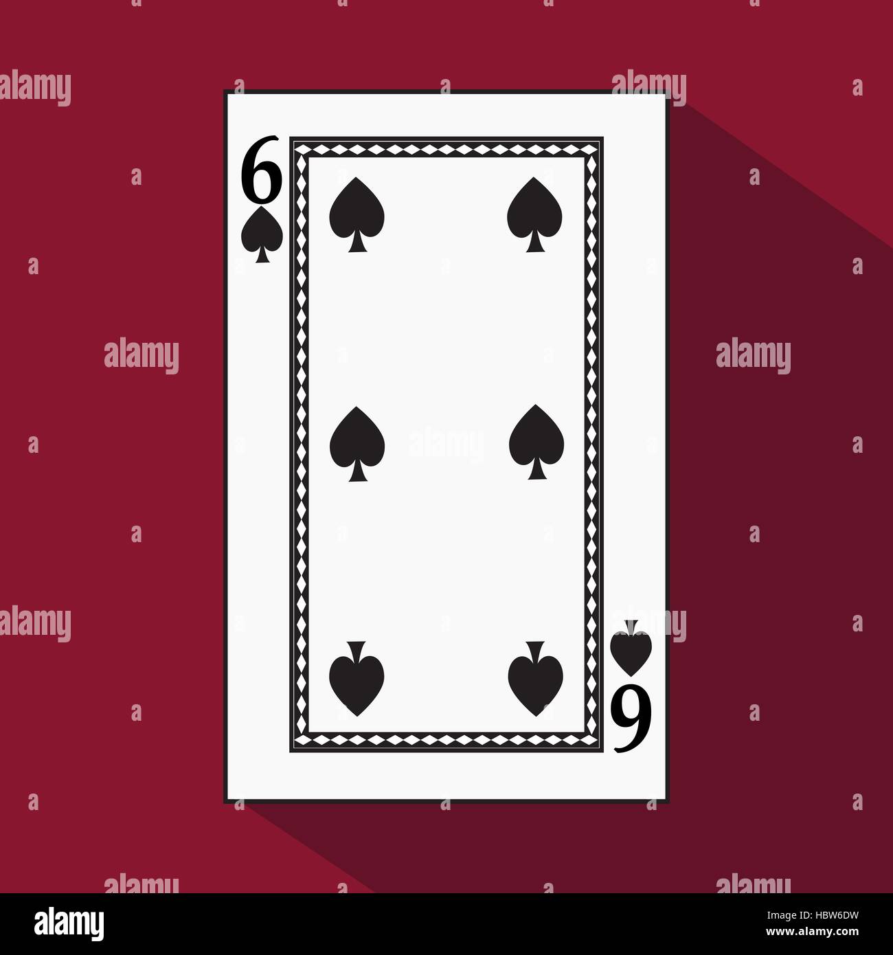 playing card. the icon picture is easy. peak spide 6 with white a basis substrate. a vector illustration on a red background. application appointment  Stock Vector