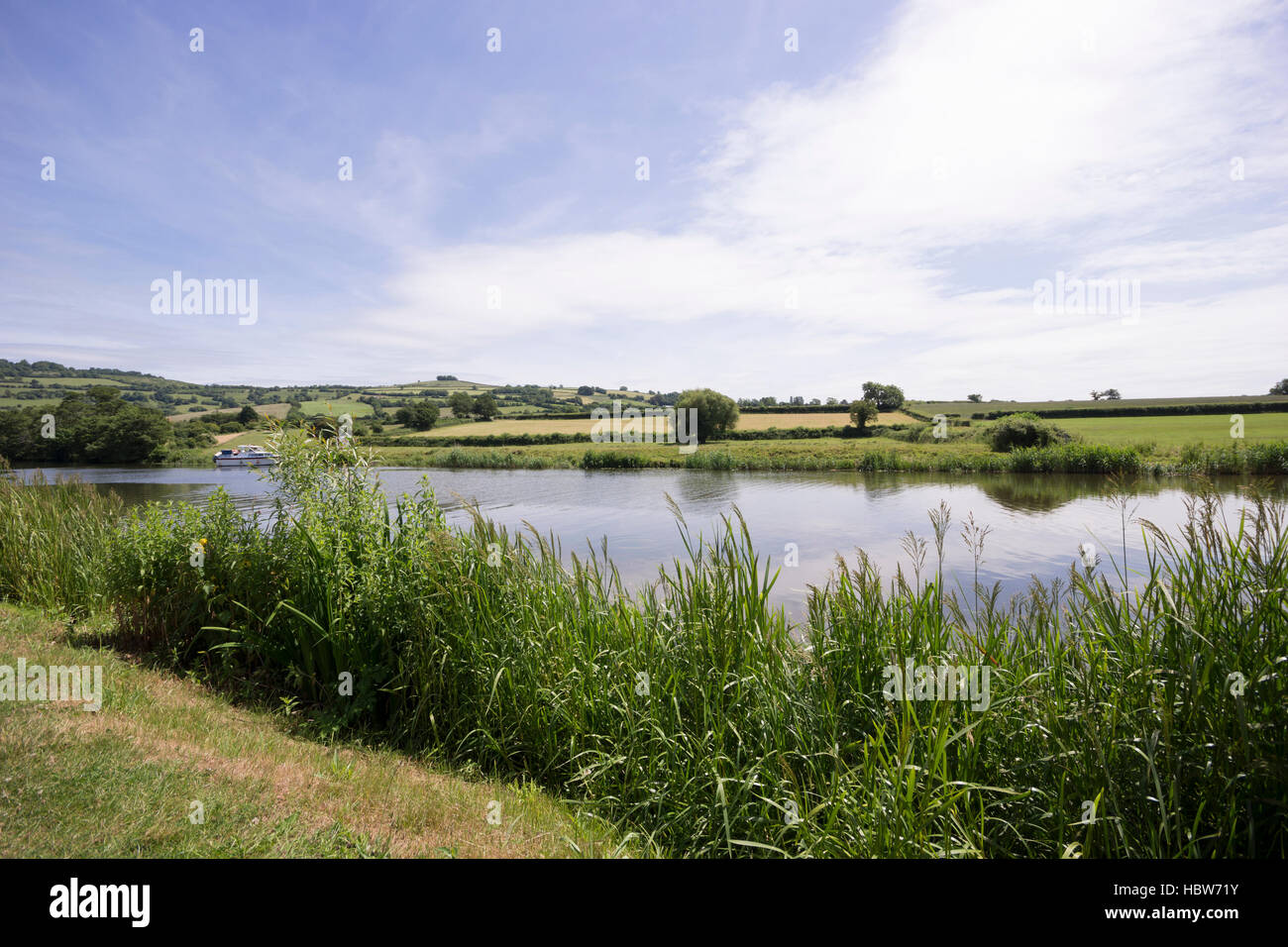 UK,landscape,river,summer,fields,water,countryside Stock Photo