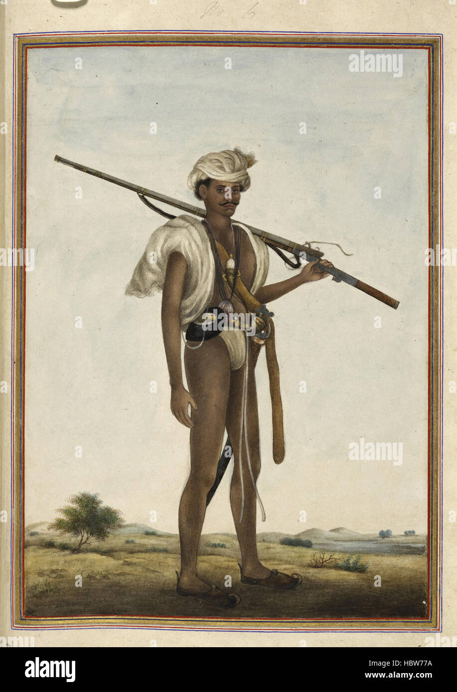 Tashrih al-aqvam, an account of origins and occupations of some of the sects, castes and tribes of India. - caption: 'Warrior (Mevati). Mevati, a Kshatriya group who lived in the region south-west of Delhi and were warriors more usually termed Meos.' Tashrih al-aqvam, an account of origins and occupations of some Stock Photo