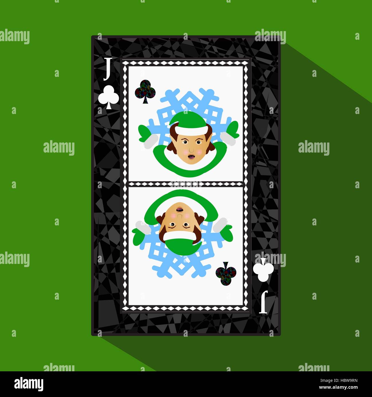 playing card. the icon picture is easy. CLUB JACK JOKER NEW YEAR ELF. CHRISTMAS SUBJECT. about dark region boundary. a vector illustration on a green  Stock Vector