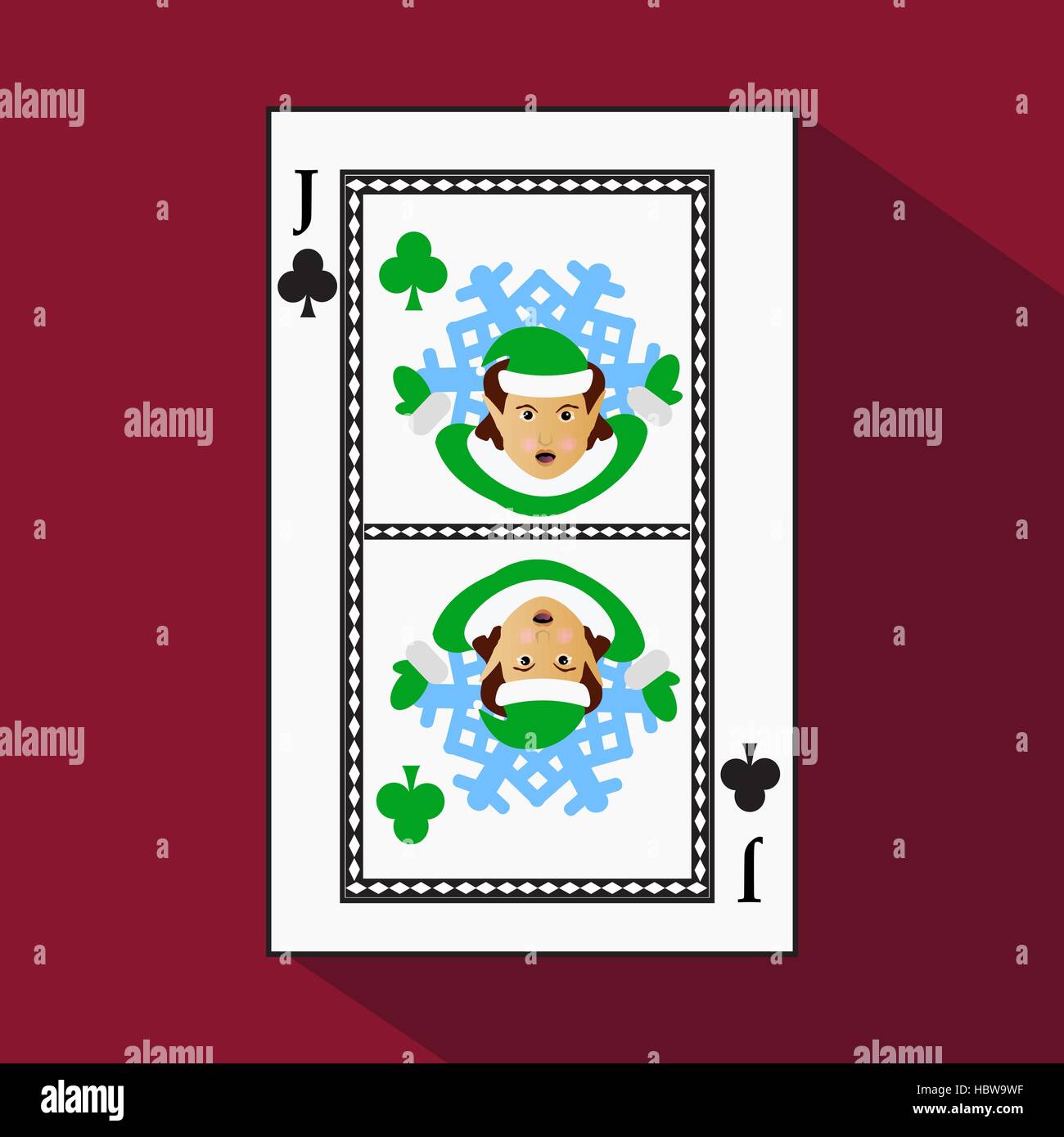 playing card. the icon picture is easy. CLUB playing card. the icon picture is easy. CLUB JACK JOKER NEW YEAR ELF. CHRISTMAS SUBJECT. with white a bas Stock Vector