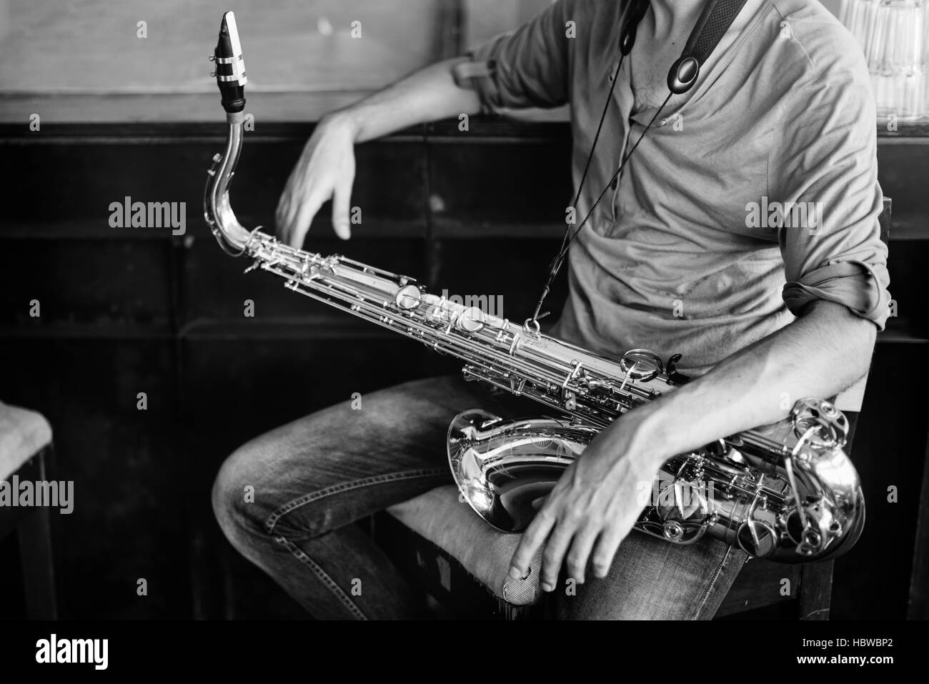 Saxophone player Black and White Stock Photos & Images Alamy