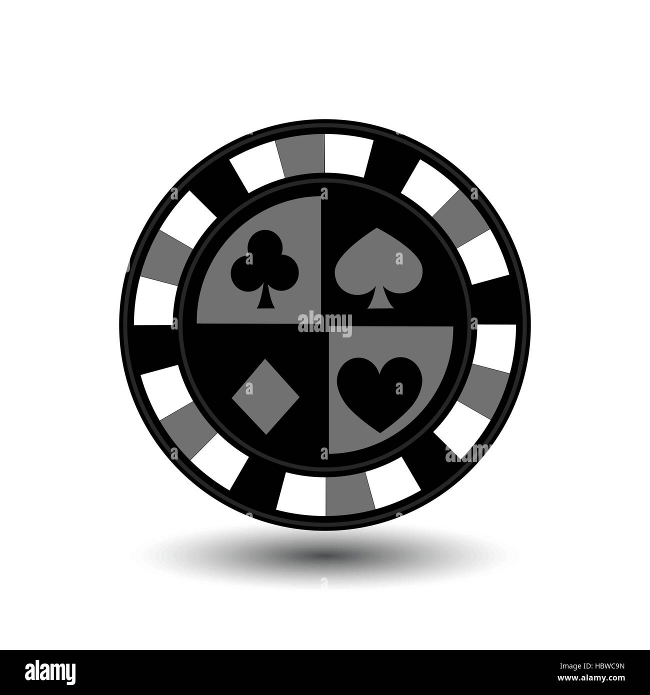 chips for poker grey a suit spade heart club diamond an icon on the white isolated background. illustration eps 10 vector. To use for the websites, de Stock Vector