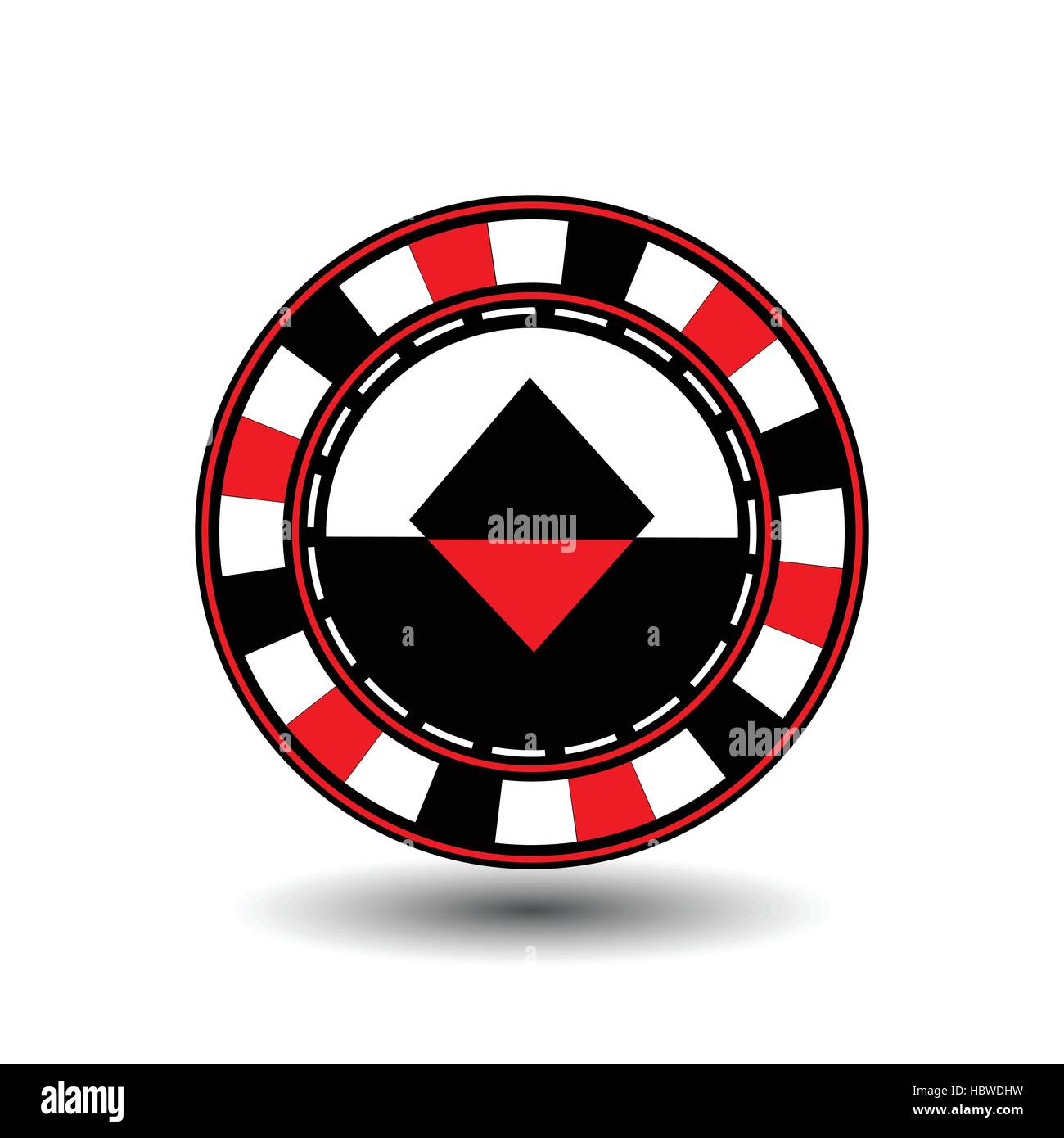 chips for poker red a suit diamond red black an icon on the white isolated background. illustration eps 10 vector. to spolzovat for the websites, desi Stock Vector