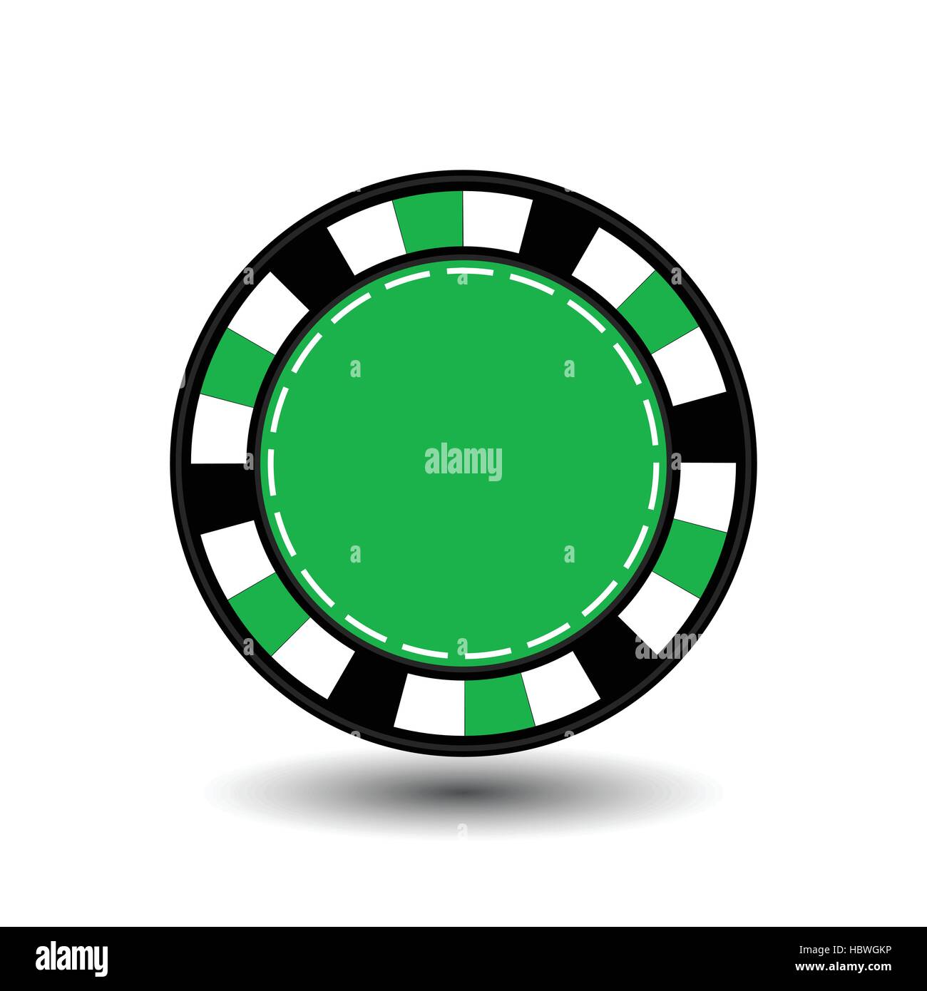 chips for poker green in the middle a round and white dotted line the line. an icon on the white isolated background. illustration eps 10 vector. To u Stock Vector