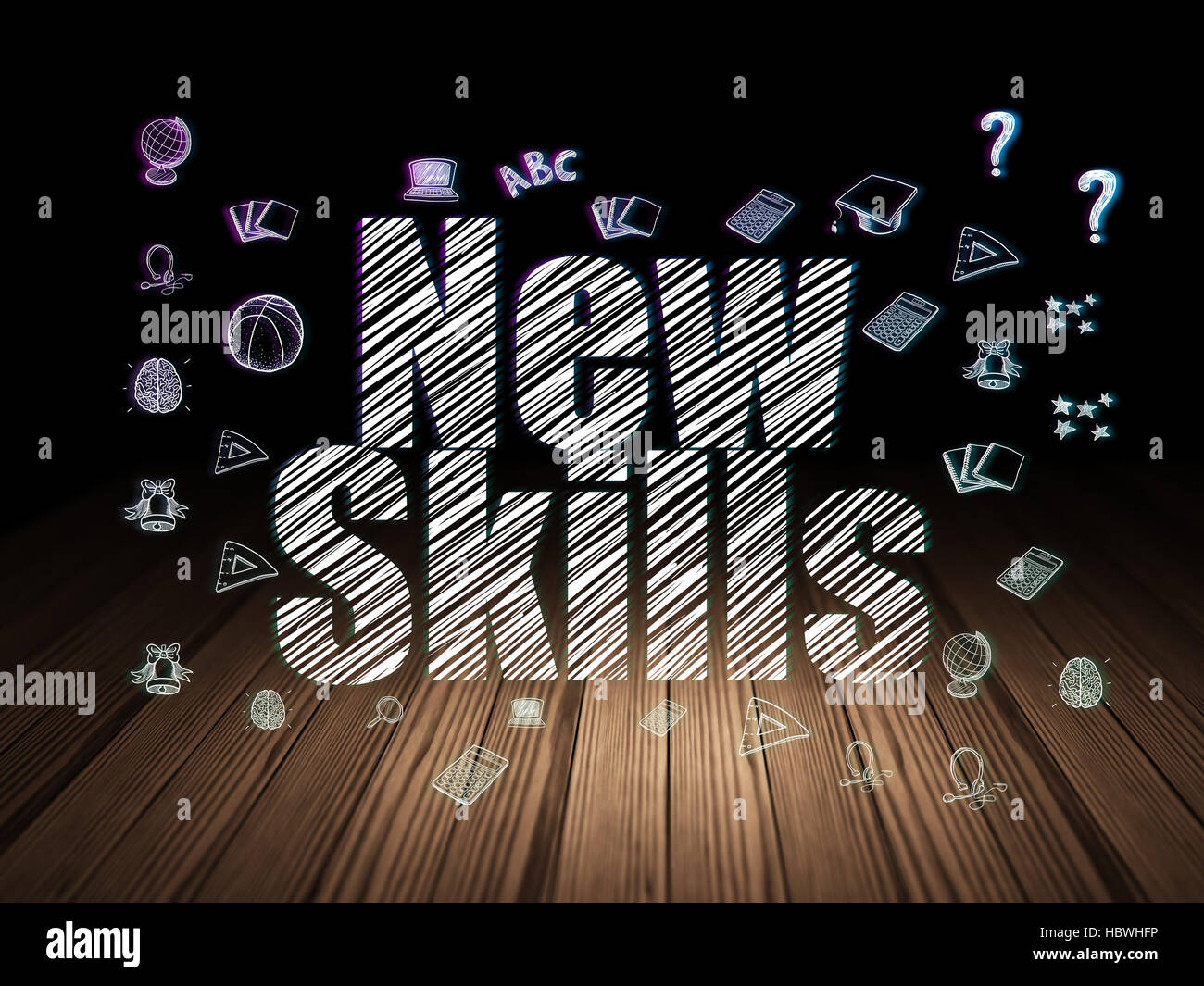 Learning concept: New Skills in grunge dark room Stock Photo - Alamy