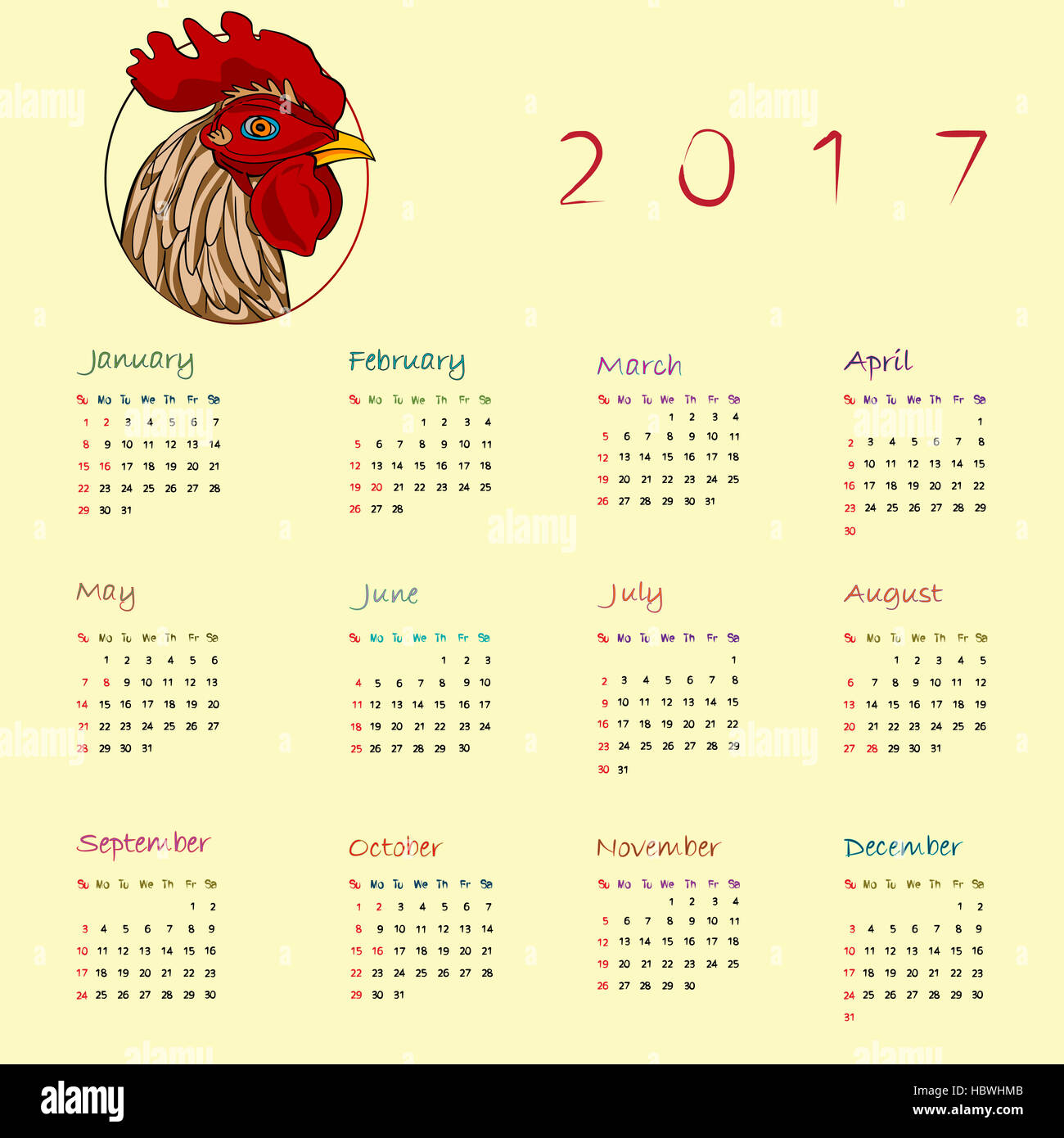 year of the rooster calendar Stock Photo Alamy