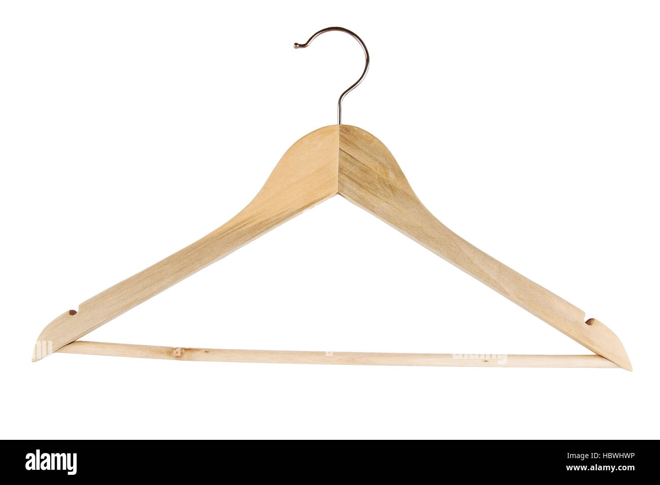 Wooden coat hanger on plain background Stock Photo