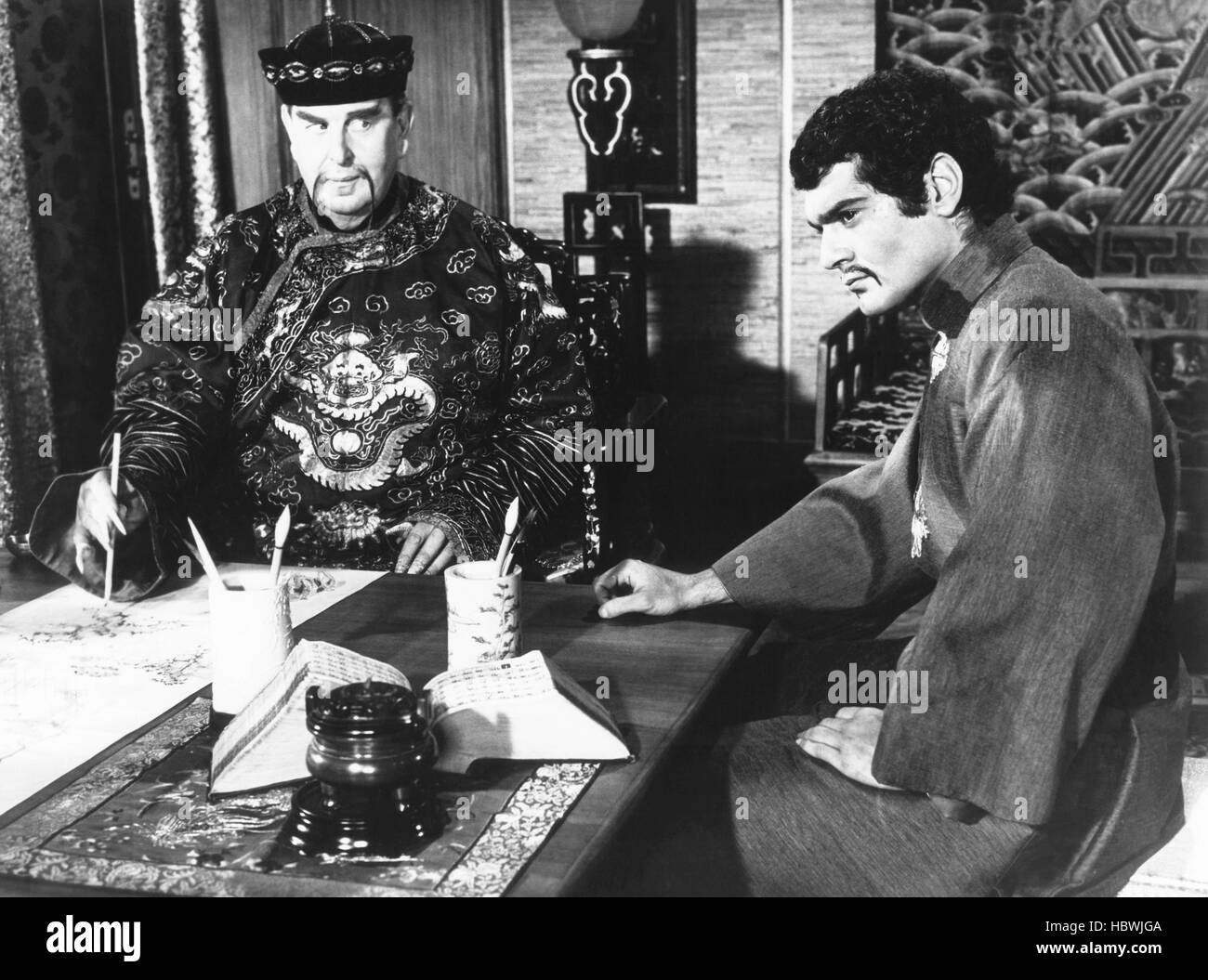 GENGHIS KHAN, from left Robert Morley, Omar Sharif as Genghis Khan
