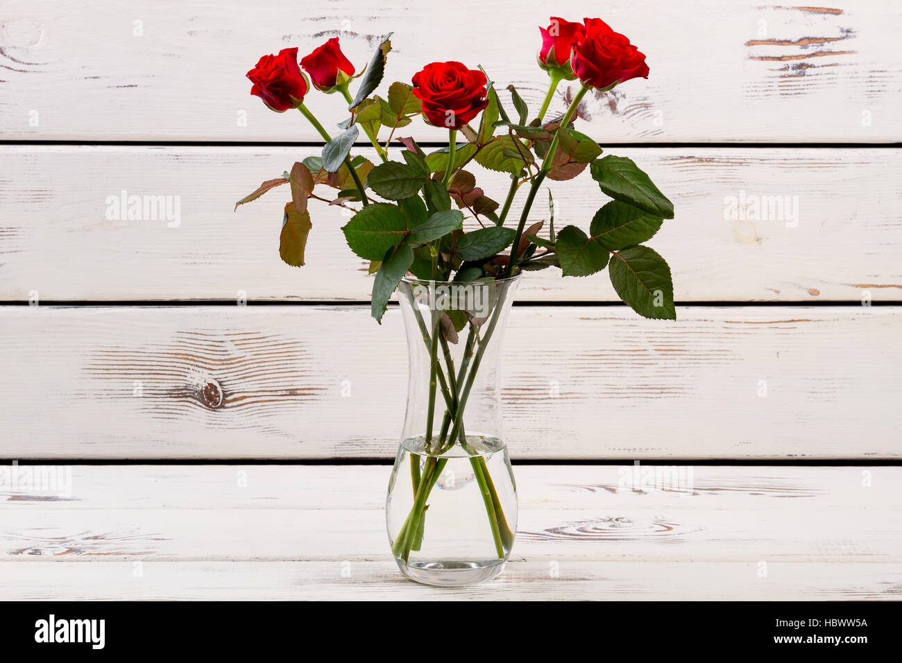 Red roses in glass vase Stock Photo Alamy