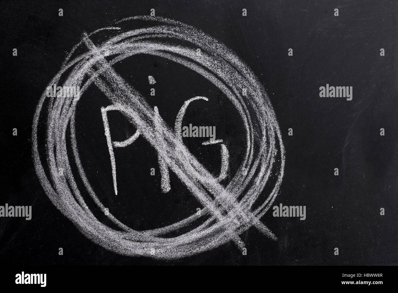 No pig sign drawn on the blackboard with chalk Stock Photo