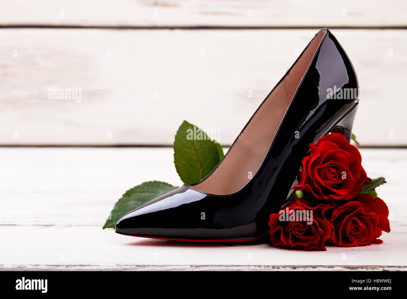 Rose near black shoe Stock Photo Alamy