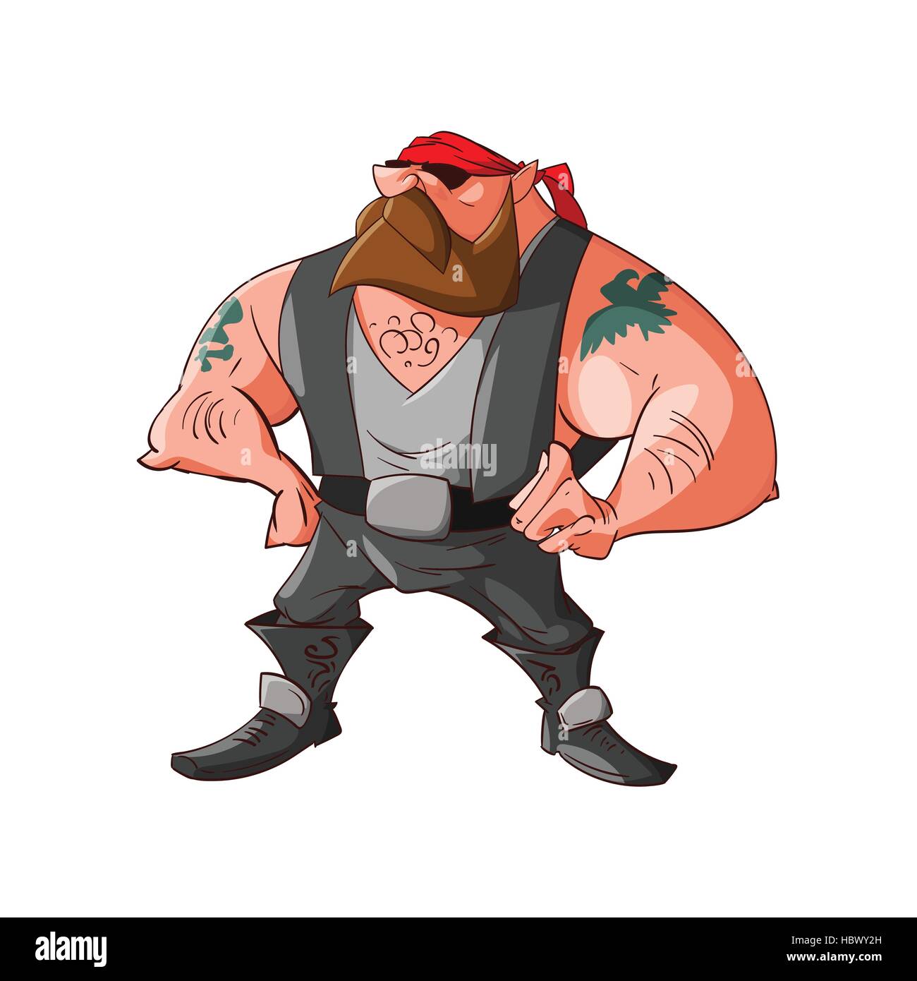 Colorufl vector illustration of a cartoon rocker, biker or gang member Stock Vector