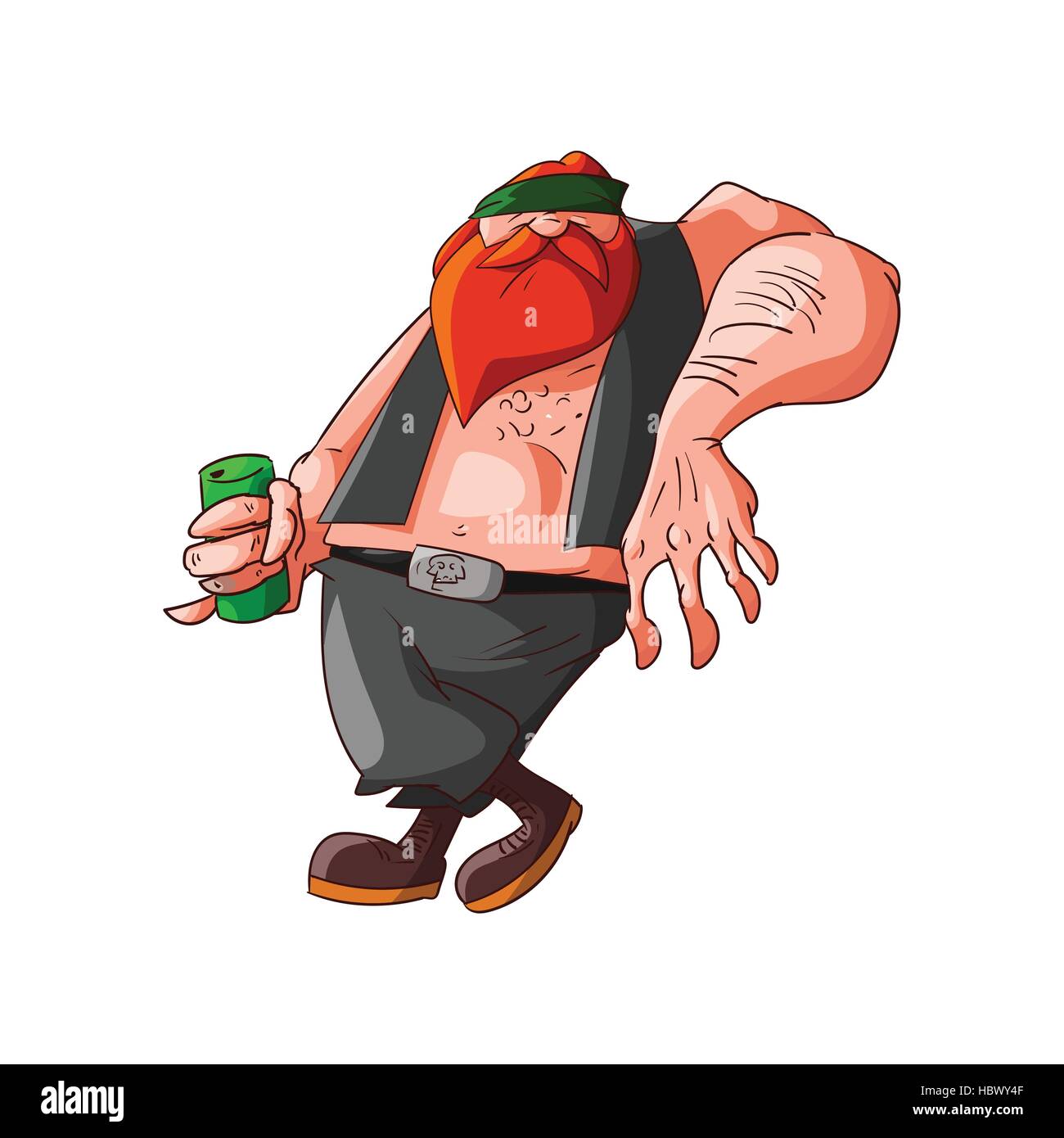 Colorufl vector illustration of a cartoon rocker, biker or gang member Stock Vector