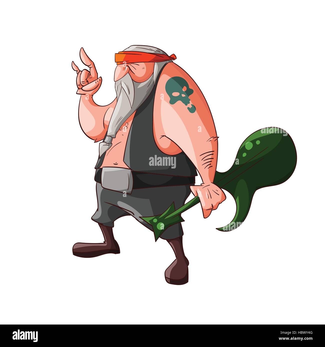 Colorufl vector illustration of a cartoon rocker, biker or gang member Stock Vector