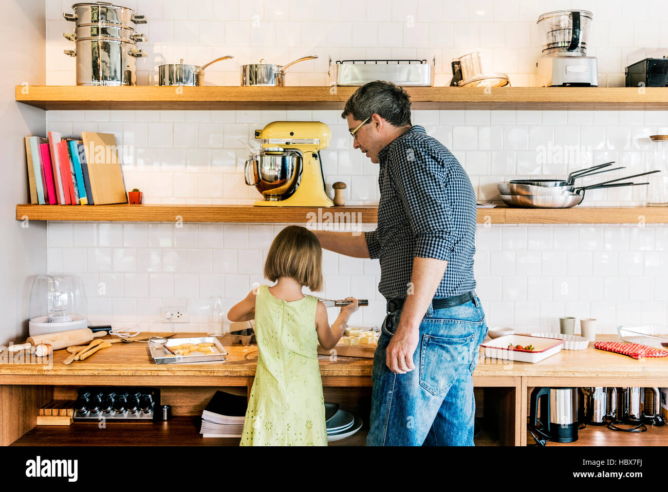 Family Father Girl Making Cookies Learning Baking Concept Stock Photo ...