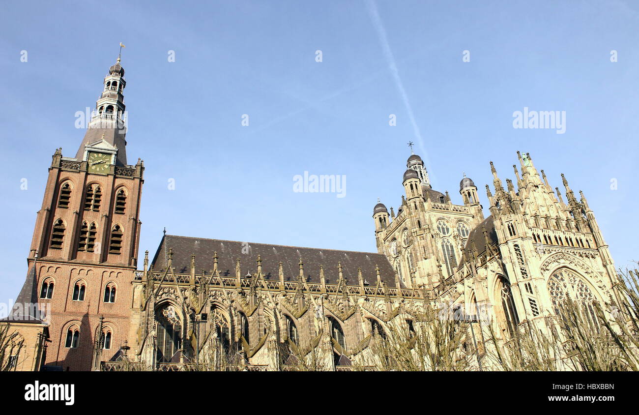 Tower, nave & roof of medieval Sint-Janskathedraal (St. John's Cathedral) in Den Bosch, Brabant, Netherlands. Brabantine Gothic Stock Photo