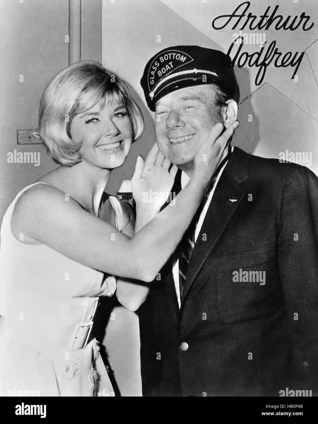 THE GLASS BOTTOM BOAT, Doris Day, Arthur Godfrey on set, 1966 Stock