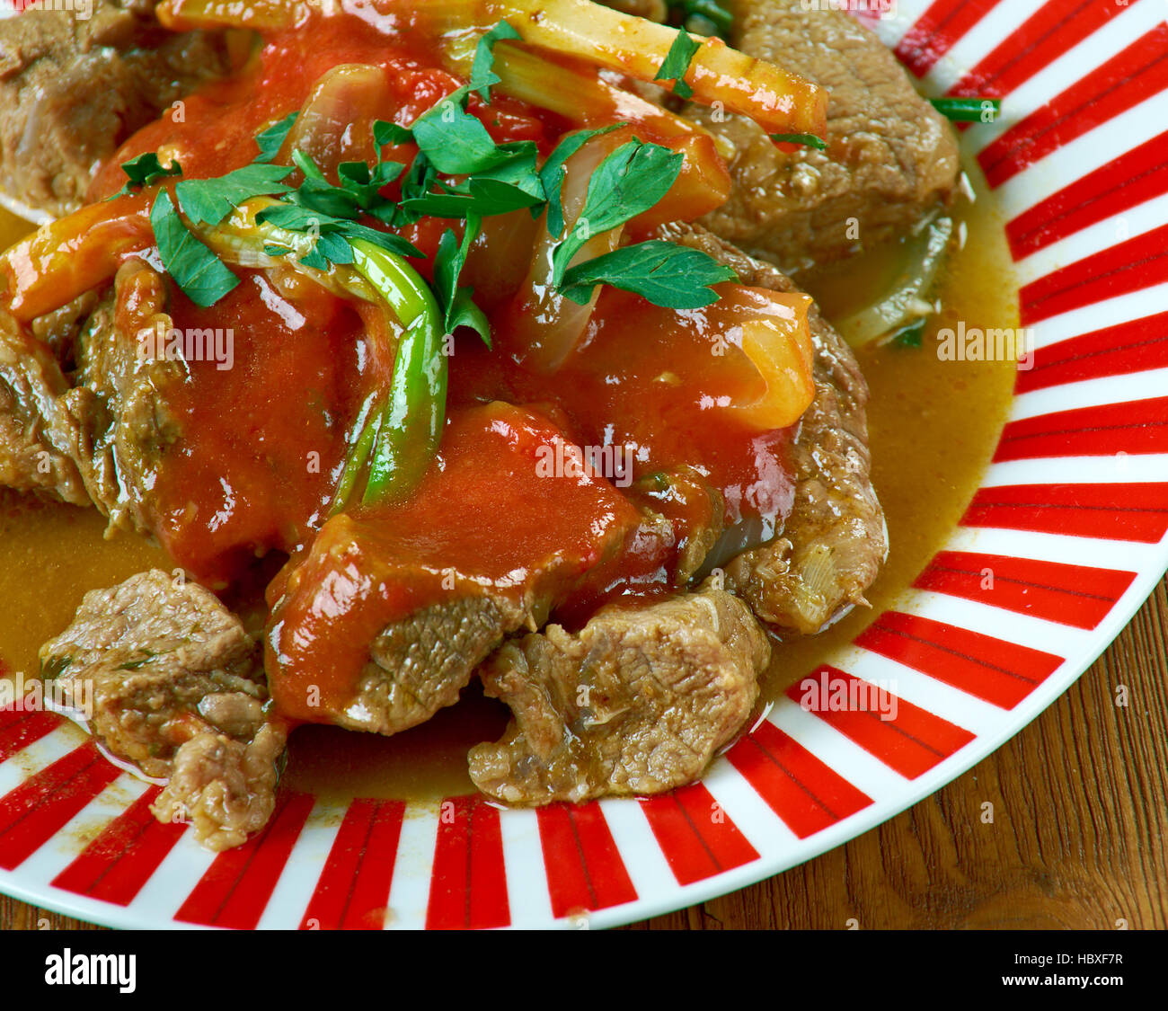 Moroccan Tagine Makfoul dish features beef, lamb or goat meat stewed