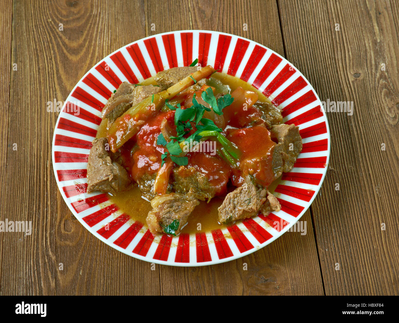 Moroccan Tagine Makfoul dish features beef, lamb or goat meat stewed