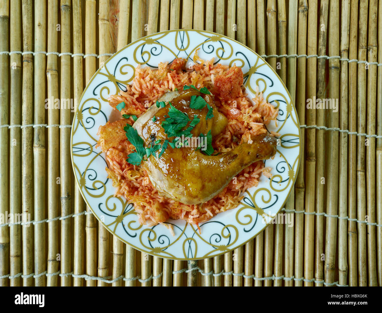 Egyptian Faatah Rice And chicken Meat With Crispy Bread On Bottom Stock Photo