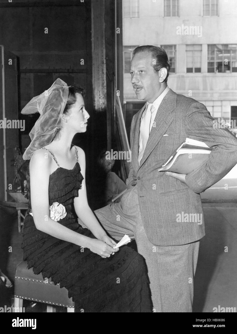 THE GUILT OF JANET AMES, from left: Betsy Blair, Melvyn Douglas, on set ...