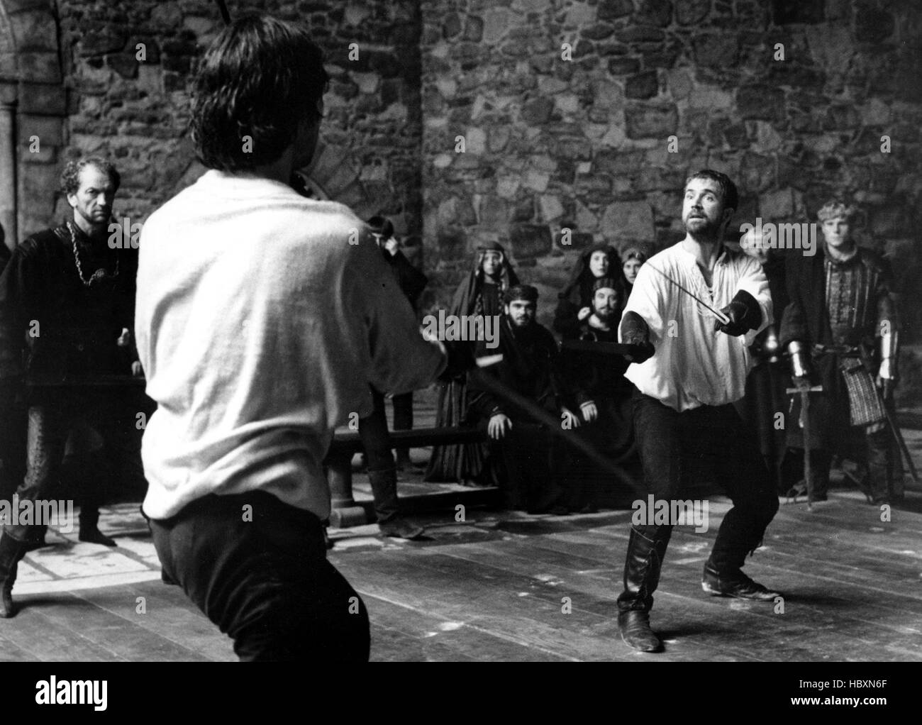 HAMLET, John McEnery (Laertes), Mel Gibson (Hamlet), 1990 Stock Photo
