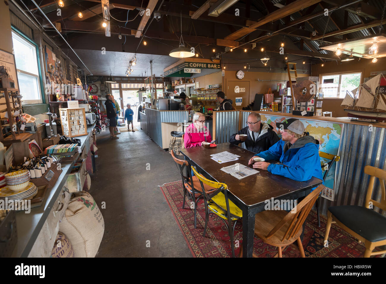 Siuslaw River Coffee Roasters in Florence, Oregon. Stock Photo