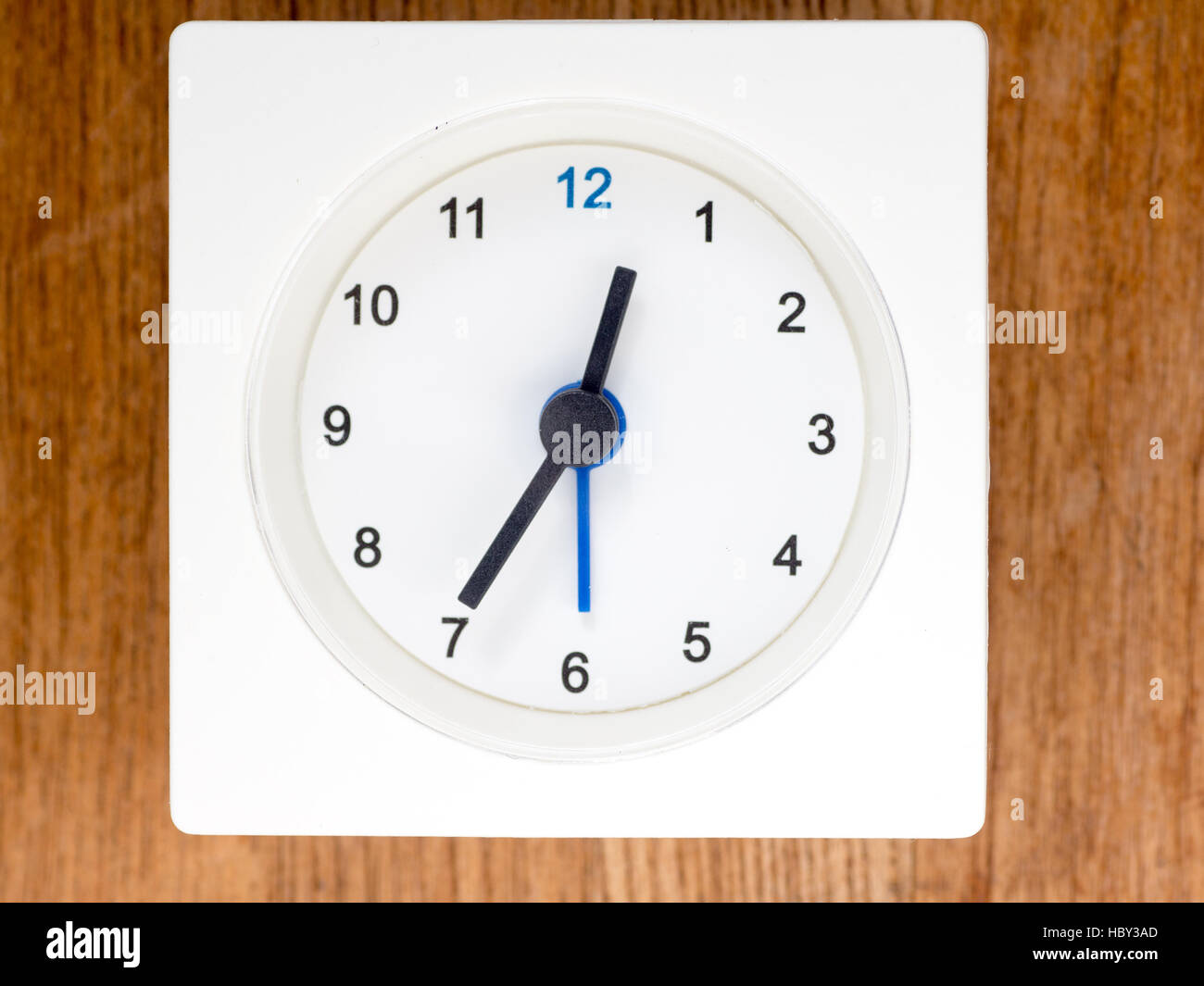 The second series of the sequence of time on the simple white analog clock , 5/96 Stock Photo