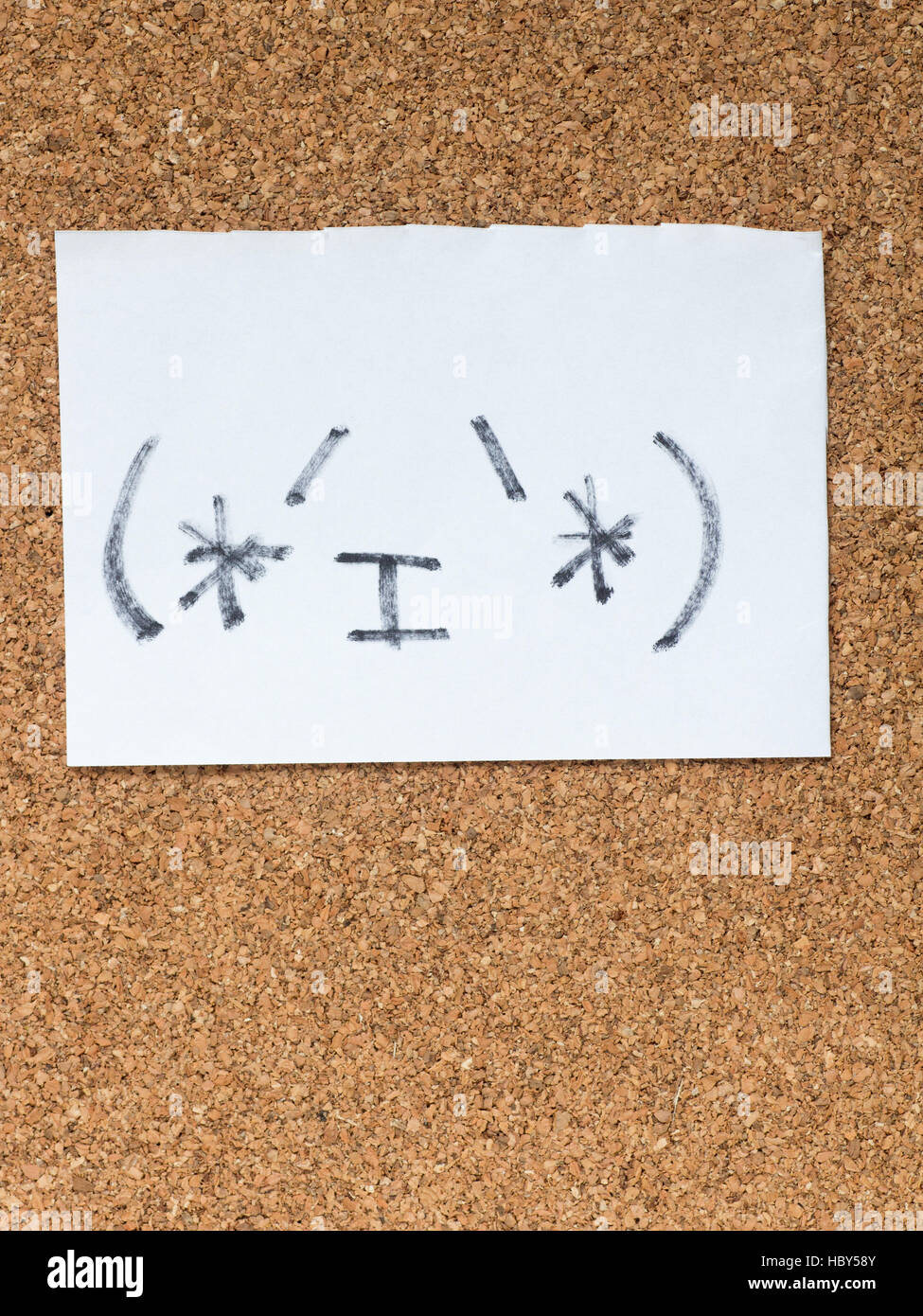 The series of Japanese emoticons called Kaomoji on the cork board, content Stock Photo