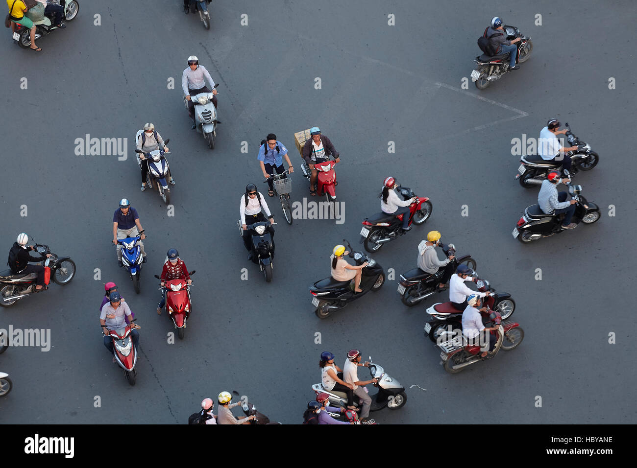 Motorcycles at Ben Thanh roundabout, Ho Chi Minh City (Saigon), Vietnam Stock Photo