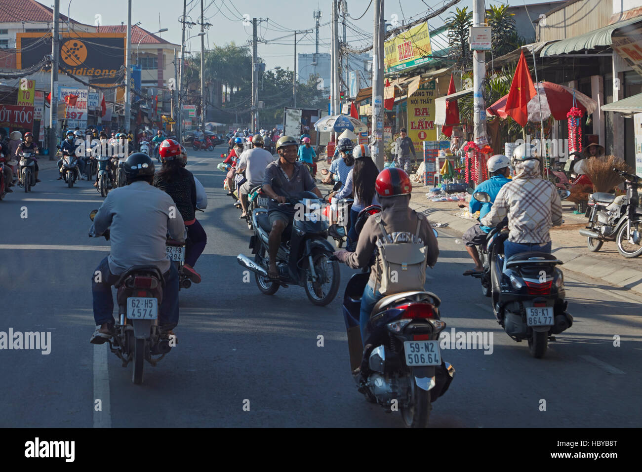 Motorcycles on busy street, Ho Chi Minh City (Saigon), Vietnam Stock