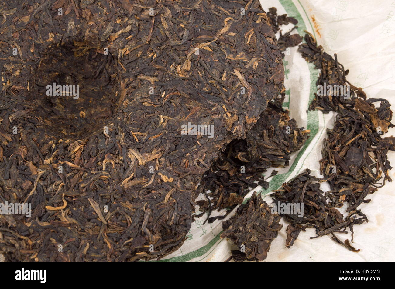 Pu-erh fermented Chinese tea in a roll Stock Photo