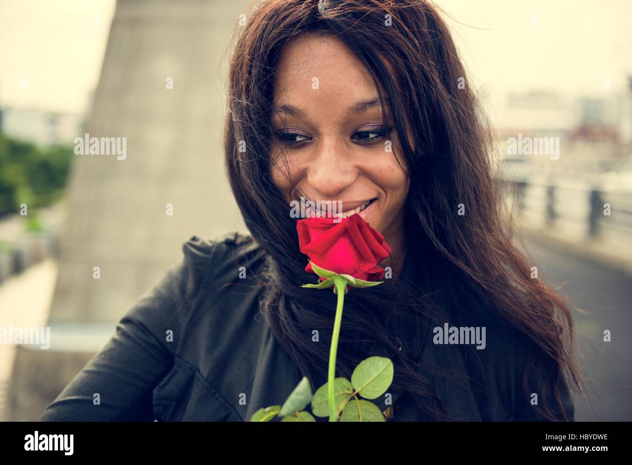 African Woman Rose Flower Love Passion Valentine Concept Stock Photo