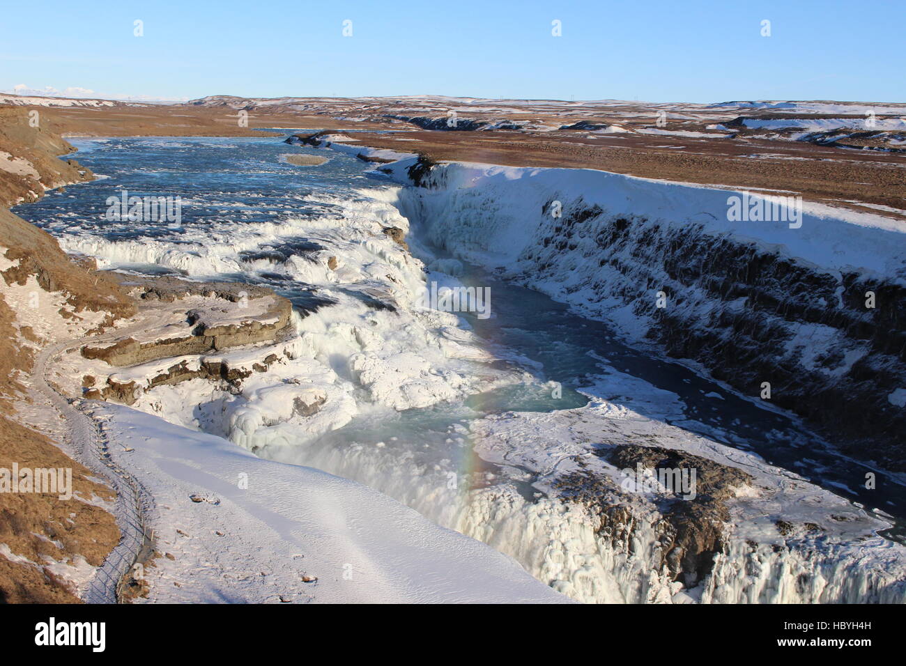 Gullfoss waterfall in Iceland canyon Hvítá river southwest Iceland stunning landscape with rainbow tourist attraction sight Stock Photo