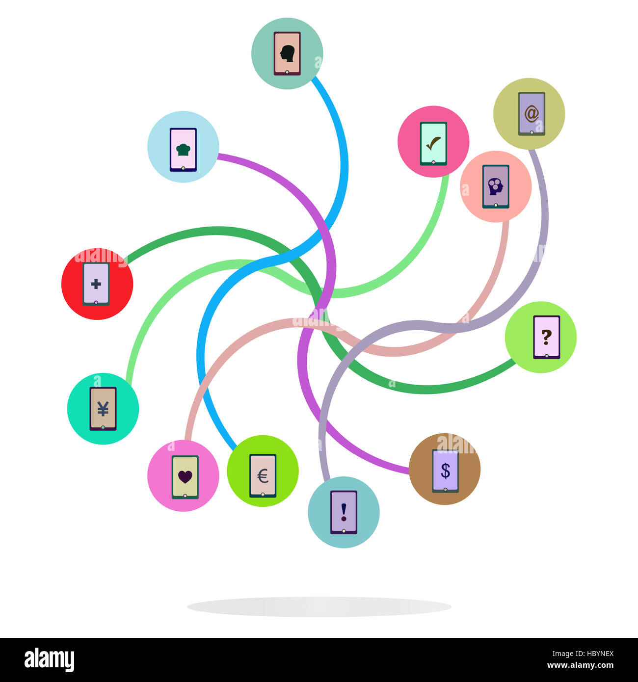 Social media network. Connected symbols for interactive, market ...