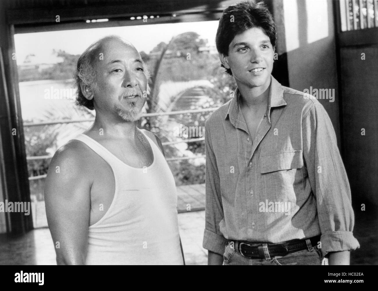 THE KARATE KID, PART II, from left Pat Morita, Ralph Macchio, 1986