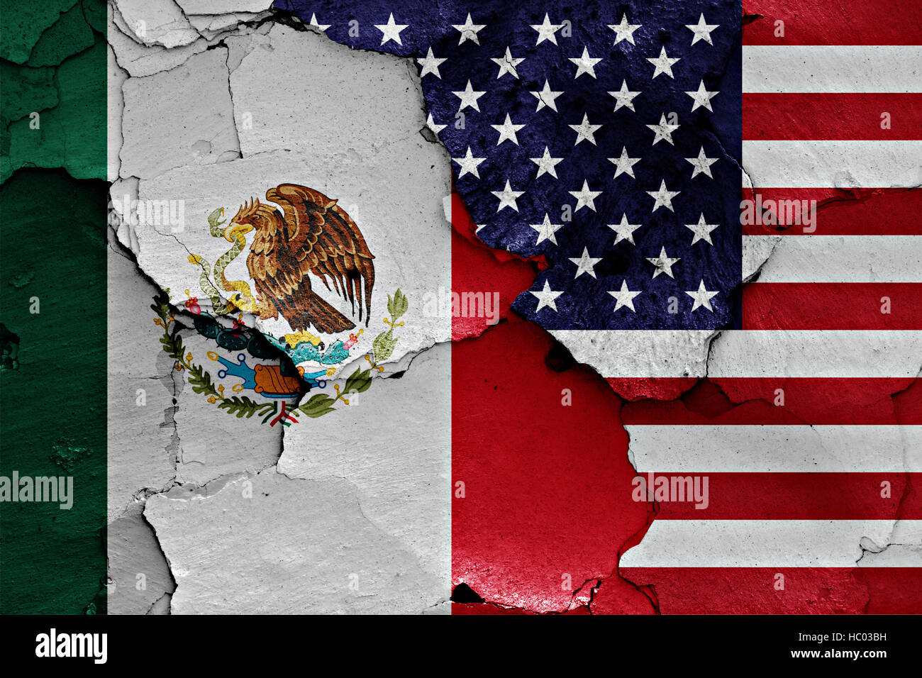 flags of Mexico and USA painted on cracked wall Stock Photo - Alamy
