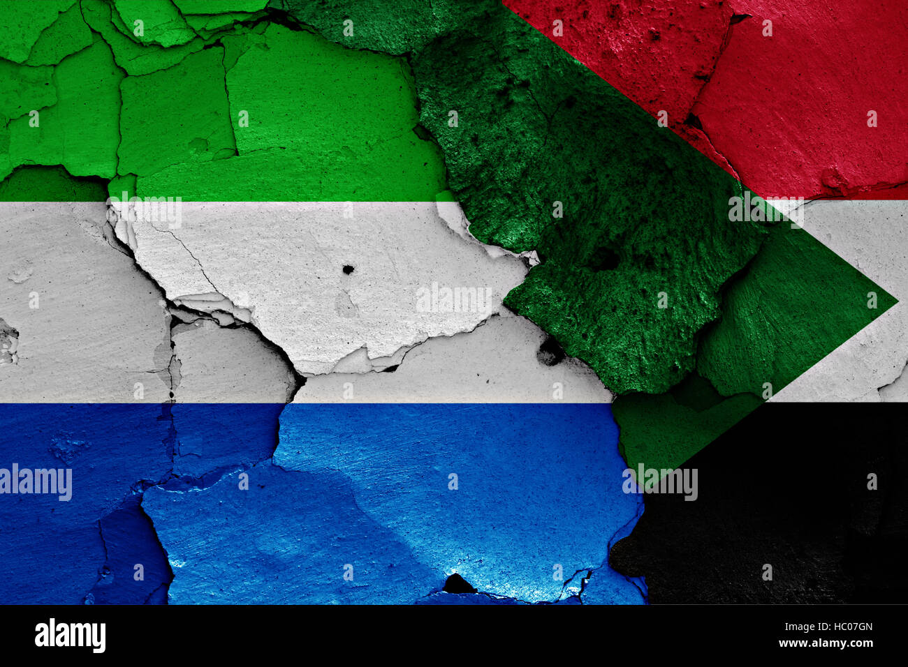 flags of Sierra Leone and Sudan painted on cracked wall Stock Photo - Alamy