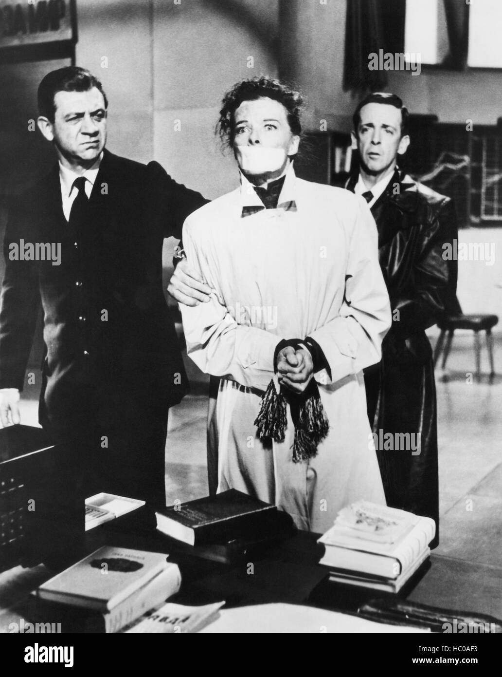 THE IRON PETTICOAT, Sid James (left), Katharine Hepburn (center), 1956