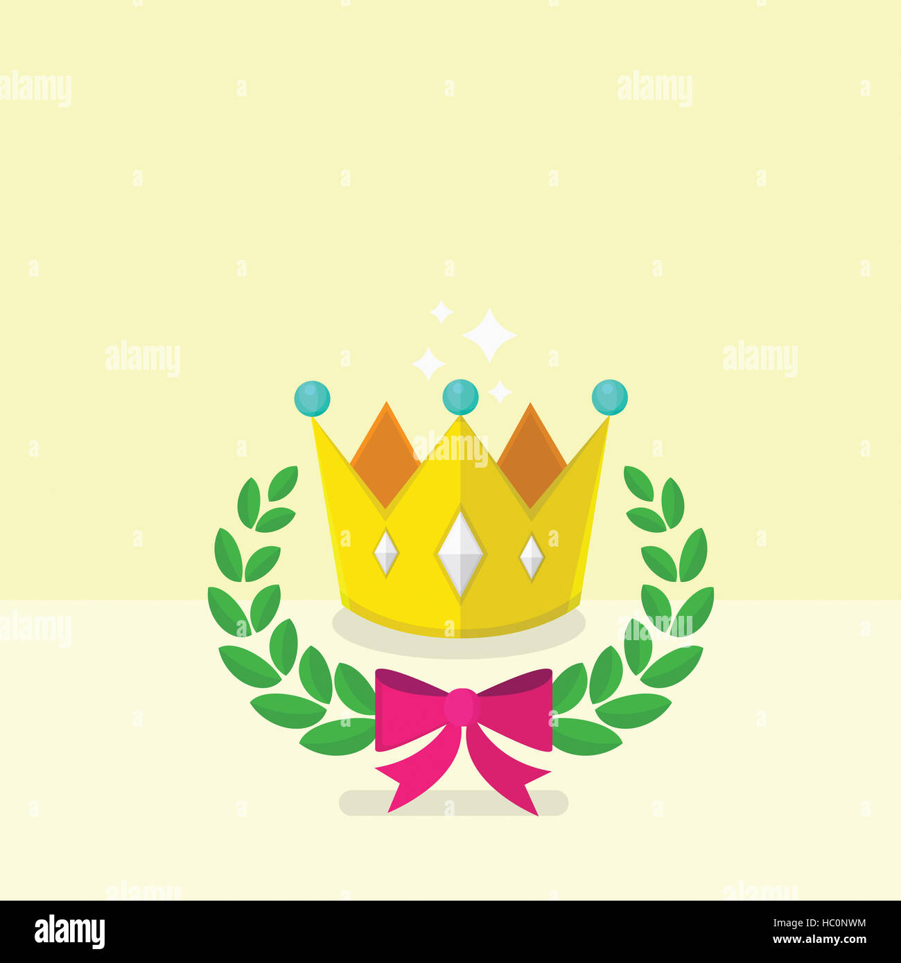 Icons of crown with leaves and ribbon Stock Photo - Alamy